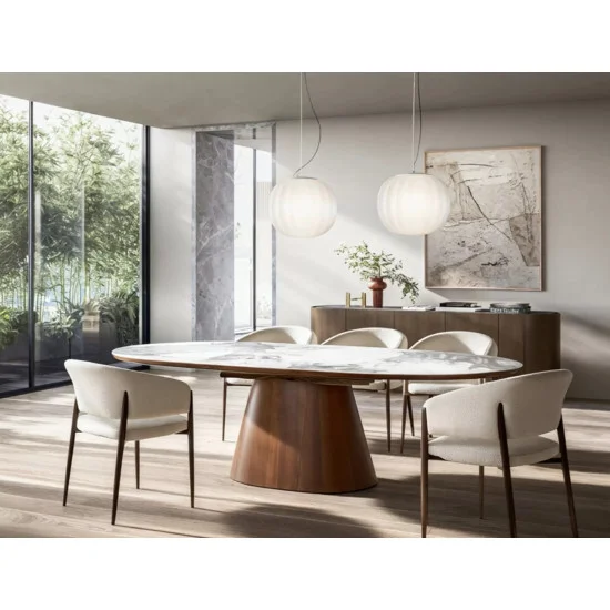 Стіл обідній кухонний розкладний Marocco Ceramic (160–200)×90 см МДФ + кераміка Білий / Горіх каркас 9