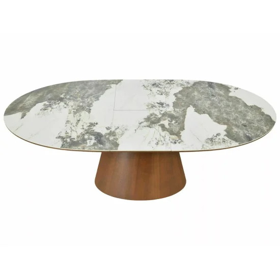 Стіл обідній кухонний розкладний Marocco Ceramic (160–200)×90 см МДФ + кераміка Білий / Горіх каркас 2