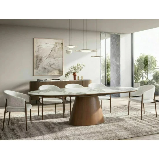Стіл обідній кухонний розкладний Marocco Ceramic (160–200)×90 см МДФ + кераміка Білий / Горіх каркас 8