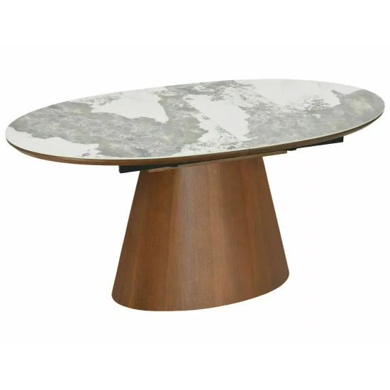 Стіл обідній кухонний розкладний Marocco Ceramic (160–200)×90 см МДФ + кераміка Білий / Горіх каркас 3