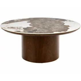 Стіл журнальний кавовий Rondo ø80 см Білий / Горіх