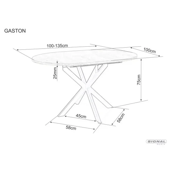 Стіл обідній розкладний GASTON CERAMIC 100(135)*100 білий / чорний GASTONBC100 4