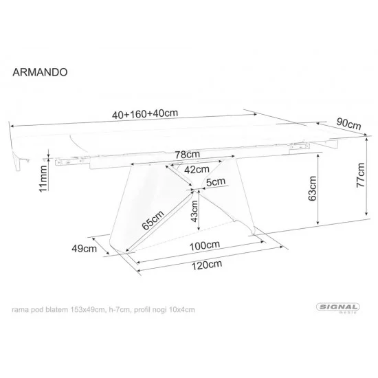 Стол обеденный раскладной ARMANDO 160(240)*90 белый / черный ARMANDOBC160 2