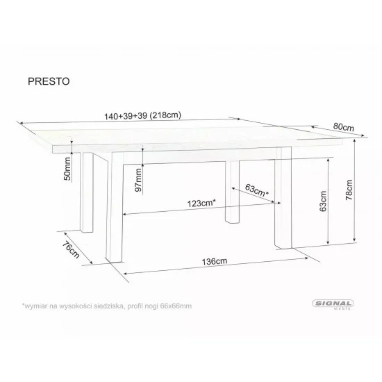 Стол обеденный раскладной PRESTO 140(218)*80 кашемир / дуб кремона торро PRESTOKADCT140 2