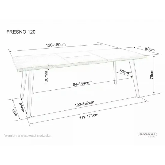 Стол обеденный раскладной FRESNO дуб артизан / черный каркас 120(180)X80 FRESNODAC1201 5