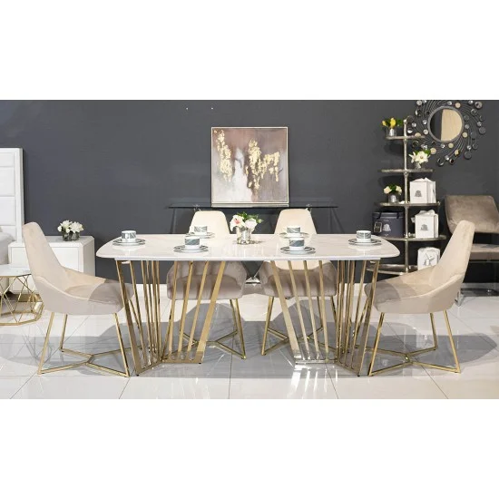 Стул Гелекси айвори металл сиденье ткань 500x550x950 золото 15
