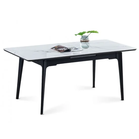 Стіл обідній розкладний BERLIN CERAMIC білий глянець/чорний 140(180)X80 1