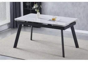 Стол обеденный раскладной OSLO CERAMIC 120(180)*80 белый глянец/черный каркас