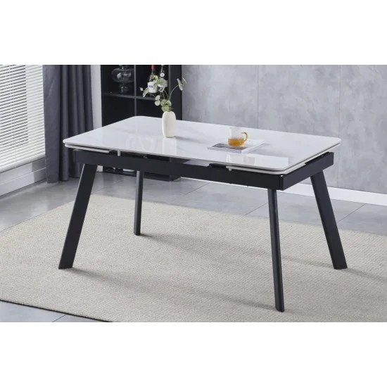 Стіл обідній розкладний OSLO CERAMIC 120(180)*80 білий глянець/чорний каркас 1