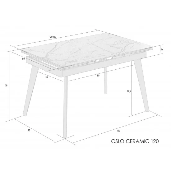 Стол обеденный раскладной OSLO CERAMIC 120(180)*80 черный глянец/черный каркас 6