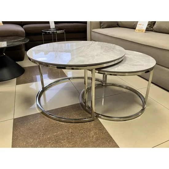 Журнальний столик ALABAMA B сірий глянець еф.мармуру/срібний (к-кт) 3