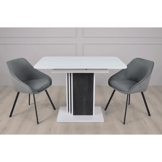 Стіл обідній розкладний SOLO B/V 110(145)x68 білий діамант / вугільний камінь 2