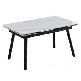 Стол обеденный раскладной MADRID CERAMIC 140(200)*85 белый глянец / черный каркас
