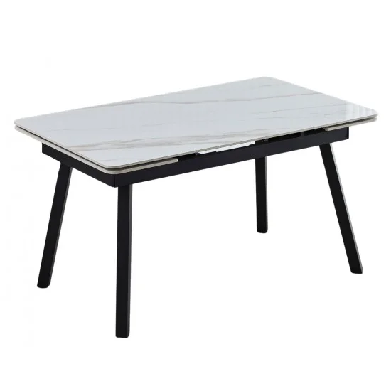 Стол обеденный раскладной MADRID CERAMIC 140(200)*85 белый глянец / черный каркас 1
