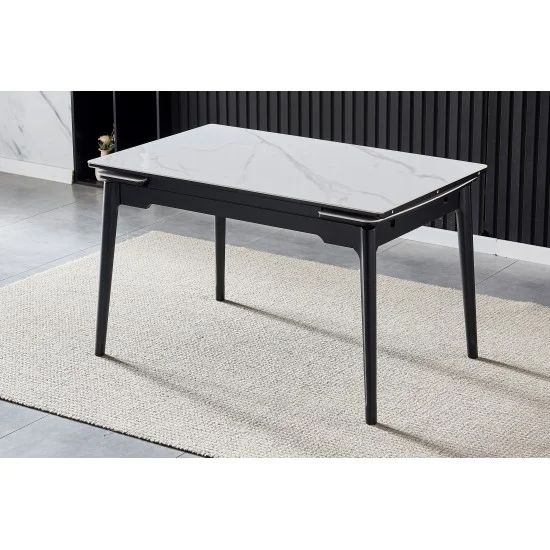 Стол обеденный раскладной BONN CERAMIC 130(180)*80 белый глянец/черный каркас 4