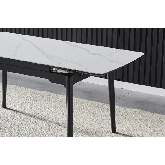 Стол обеденный раскладной BONN CERAMIC 130(180)*80 белый глянец/черный каркас 6