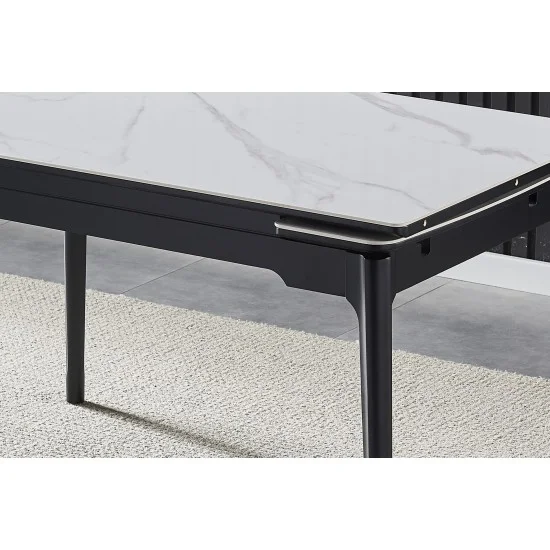 Стол обеденный раскладной BONN CERAMIC 130(180)*80 белый глянец/черный каркас 5