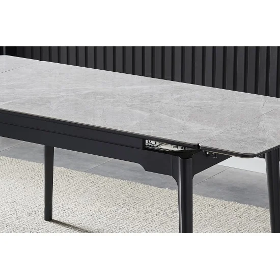 Стол обеденный раскладной BONN CERAMIC 130(180)*80 серый глянец/черный каркас 7