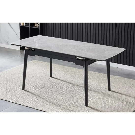 Стол обеденный раскладной BONN CERAMIC 130(180)*80 серый глянец/черный каркас 5