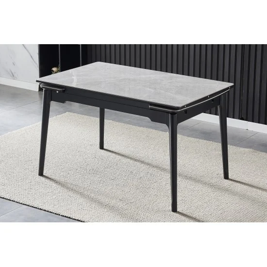 Стол обеденный раскладной BONN CERAMIC 130(180)*80 серый глянец/черный каркас 4