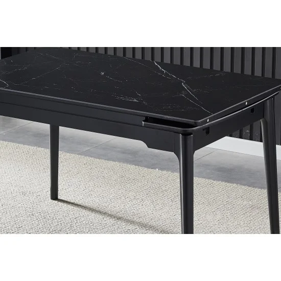 Стіл обідній розкладний BONN CERAMIC 130(180)*80 чорний мат/чорний каркас 6