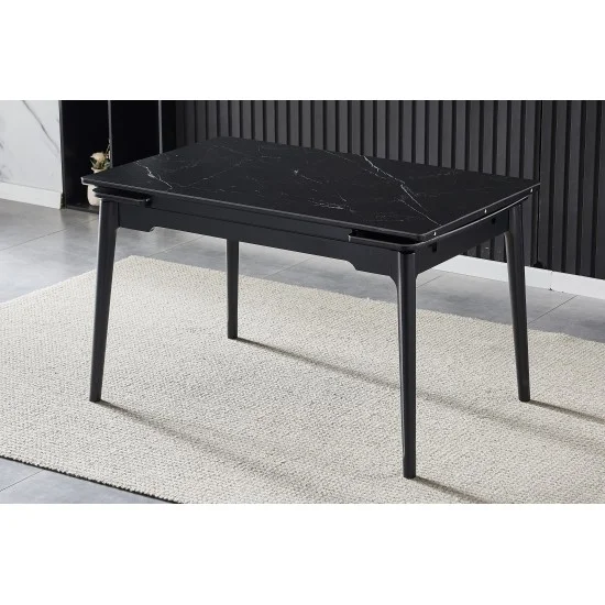 Стіл обідній розкладний BONN CERAMIC 130(180)*80 чорний мат/чорний каркас 4