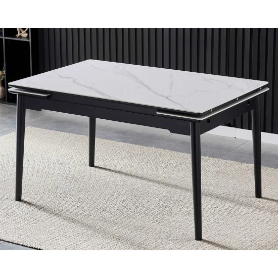 Стіл обідній розкладний BONN II CERAMIC 140(200)*90 білий глянець/чорний каркас 3