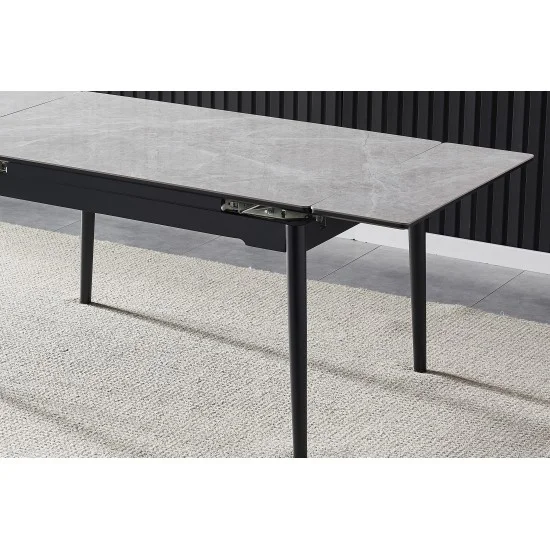 Стол обеденный раскладной BONN II CERAMIC 140(200)*90 серый глянец/черный каркас 5