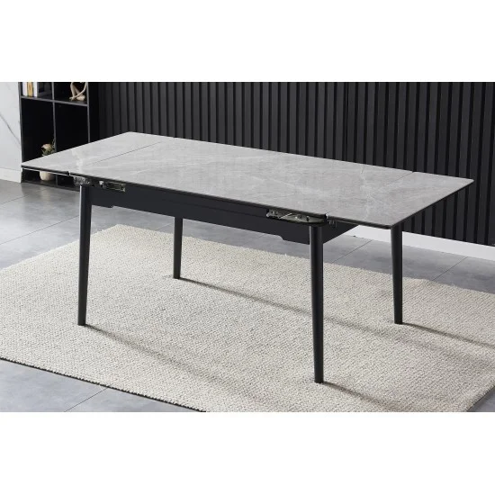 Стол обеденный раскладной BONN II CERAMIC 140(200)*90 серый глянец/черный каркас 4