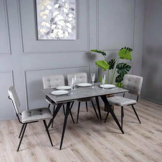 Стіл обідній розкладний Торі Кераміка 120/180х80х75 сірий мат чорні ноги 8
