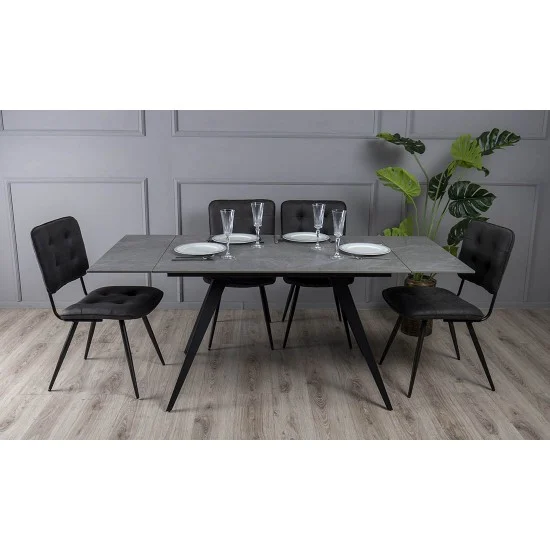 Стіл обідній розкладний Торі Кераміка 120/180х80х75 сірий мат чорні ноги 9