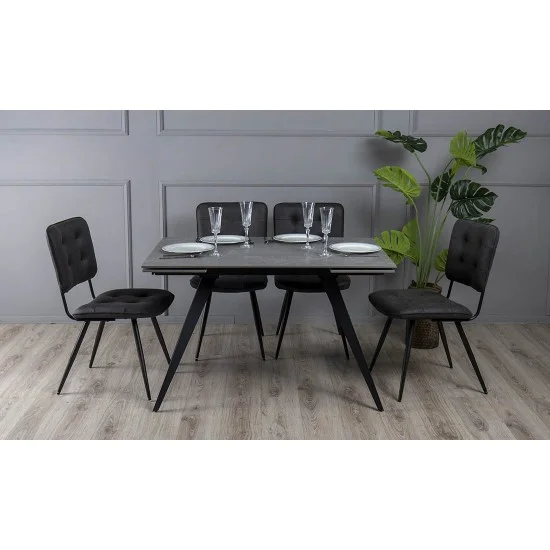 Стіл обідній розкладний Торі Кераміка 120/180х80х75 сірий мат чорні ноги 7