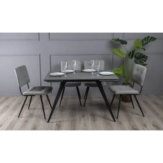 Стіл обідній розкладний Торі Кераміка 120/180х80х75 сірий мат чорні ноги 5