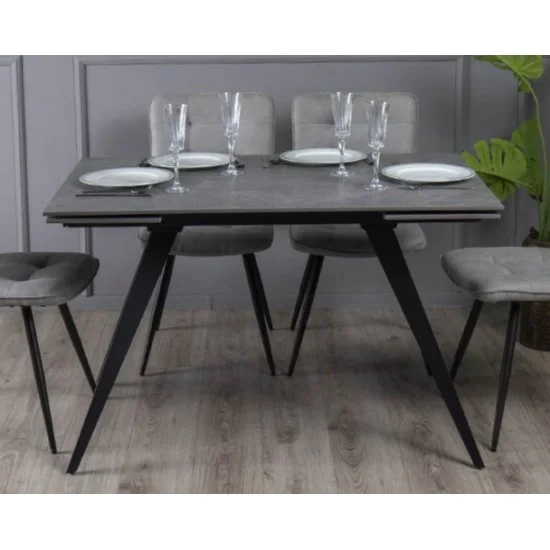Стіл обідній розкладний Торі Кераміка 120/180х80х75 сірий мат чорні ноги 10