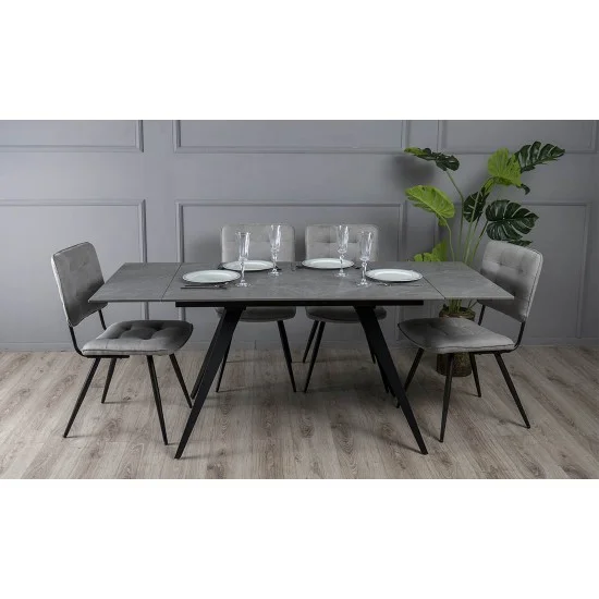 Стіл обідній розкладний Торі Кераміка 120/180х80х75 сірий мат чорні ноги 6