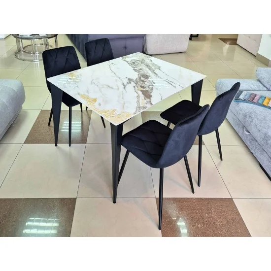 Стол NORMAN CERAMIC 120*90 gold Phoenix глянец / Черный каркас 9