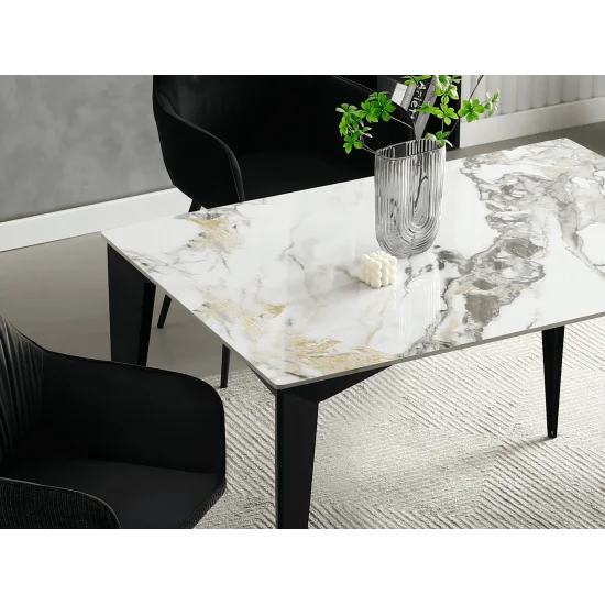 Стол NORMAN CERAMIC 120*90 gold Phoenix глянец / Черный каркас 6