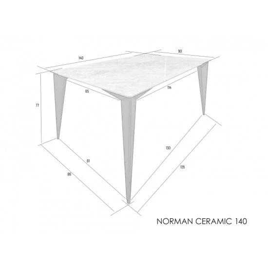 Стол NORMAN CERAMIC 140*90 Muie White глянец / Черный каркас 3