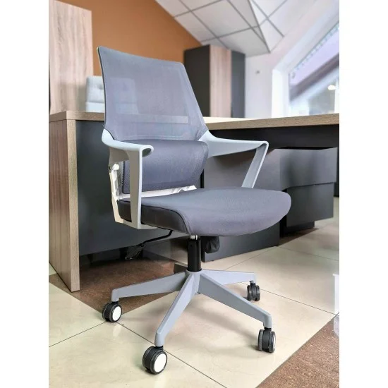 Крісло комп’ютерне ARON Сіре / Білий каркас 6