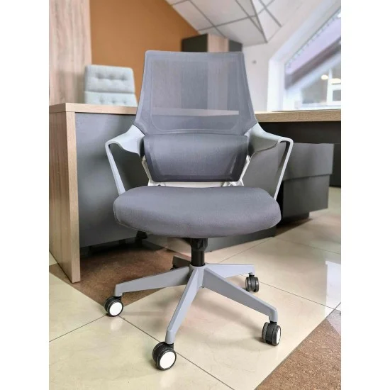 Крісло комп’ютерне ARON Сіре / Білий каркас 9