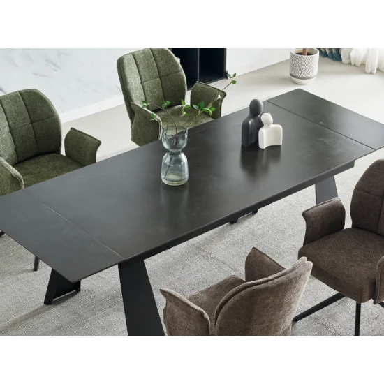 Стіл розкладний керамічний ARNOLD CERAMIC 180(240)*90 Wic dark grey мат / Чорний каркас 4