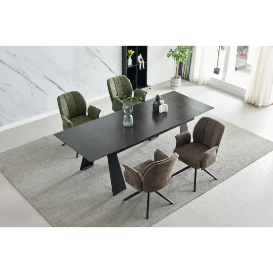 Стіл розкладний керамічний ARNOLD CERAMIC 180(240)*90 Wic dark grey мат / Чорний каркас 3