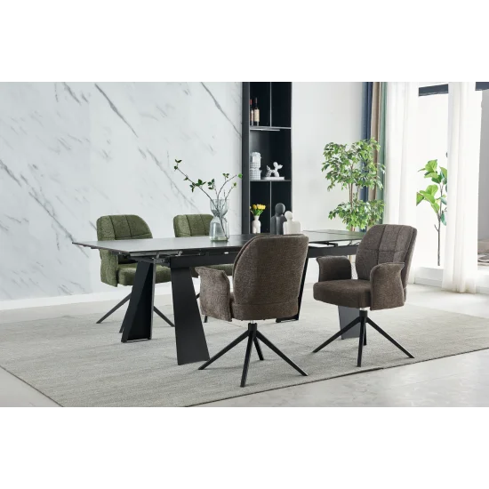 Стіл розкладний керамічний ARNOLD CERAMIC 180(240)*90 Wic dark grey мат / Чорний каркас 5