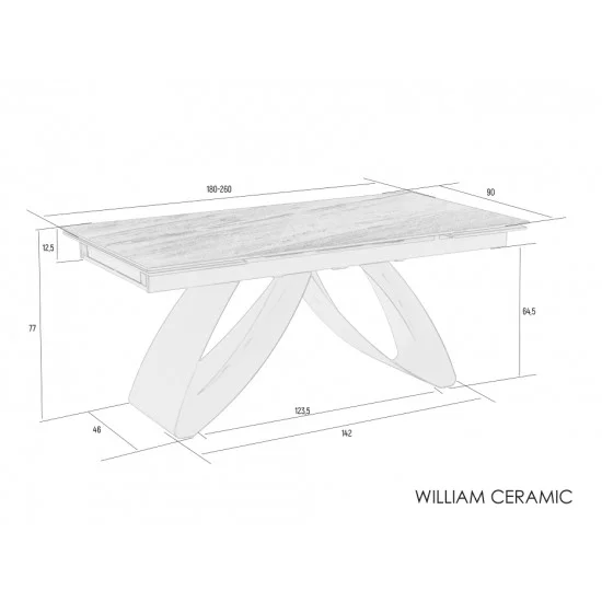Стіл розкладний керамічний WILLIAM CERAMIC 180(260)*90 Піщаний камінь мат / Чорний каркас 6