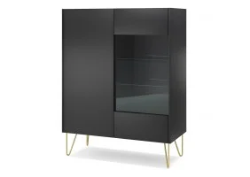 Витрина Гармони/Harmony 2-дверная с золотыми ножками WT97 Черный/черный мрамор роял Ш-97xВ-122 см.