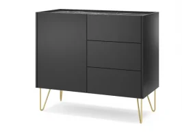 Комод Гармония/Harmony 1-дверный с 3 ящиками и золотыми ножками KSZ97 Черный/черный мрамор роял Ш97xВ83 см.