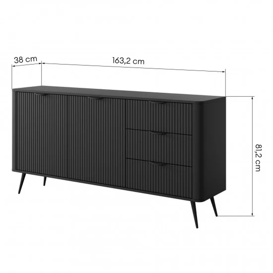 Комод Ланте/Lante 2-дверный с 3 ящиками 2D3S/163 Черный Ш163xВ81 см. 8