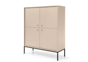 Комод высокий Моно/Mono 4-дверный с черными ножками MK104 Бежевый песочный Ш103xВ125 см.