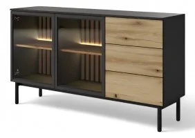 Комод з підсвіткою Ланг / Lang 2-дверний з 3 шухлядами 2D3S/150 Чорний/дуб евок Ш149xВ84 см.