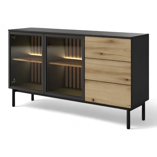 Комод з підсвіткою Ланг / Lang 2-дверний з 3 шухлядами 2D3S/150 Чорний/дуб евок Ш149xВ84 см. 1
